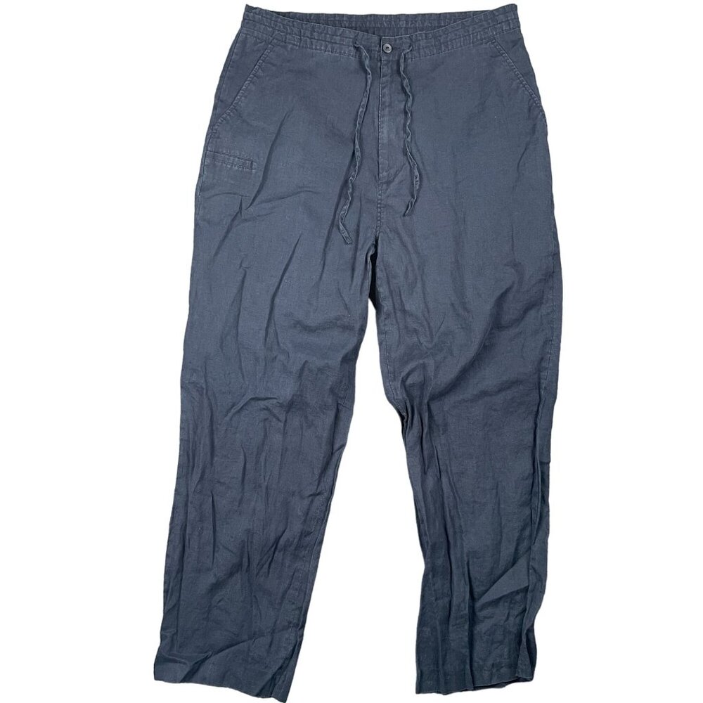 Lorenzino Pants Womens Size XL Blue Linen Capsule Casual Minimal Classic Light